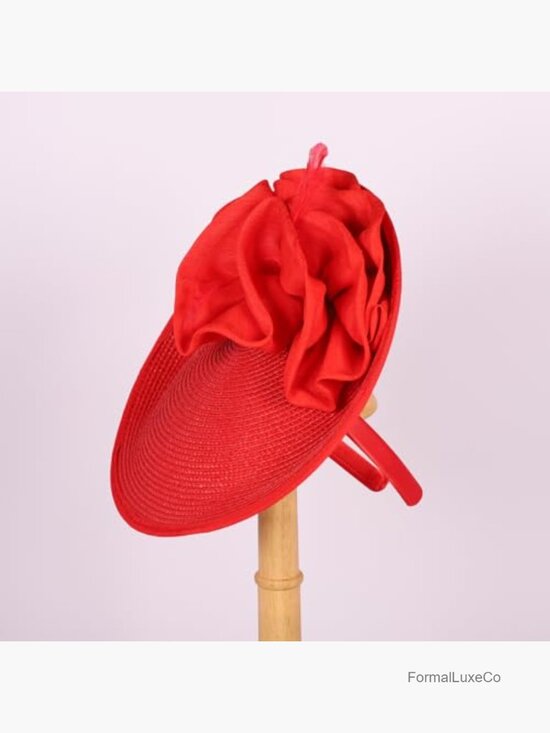Elegant Straw Derby Hat with Feather for Formal Cocktail & Tea Party main image 5